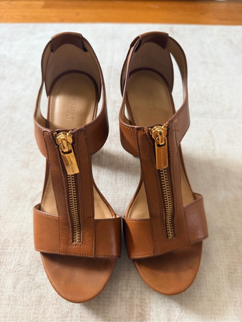 Michael Kors cognac leather platform sandals in women’s size 8.